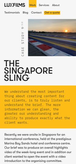 Lux Films website Singapore Sling page mobile screenshot
