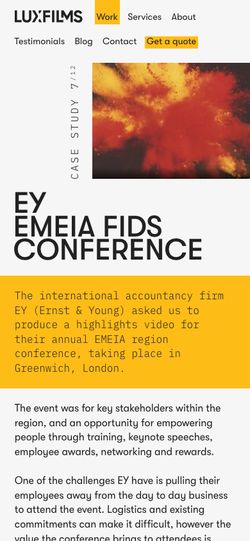 Lux Films website EY conference mobile screenshot