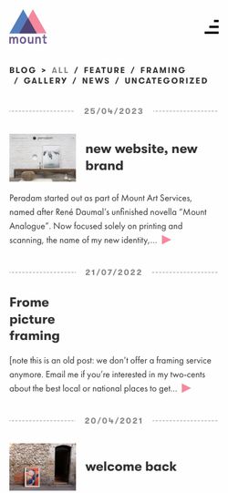 Mount Art website blog page mobile screenshot