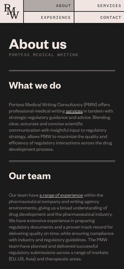 Portess Medical Writing about page mobile screenshot
